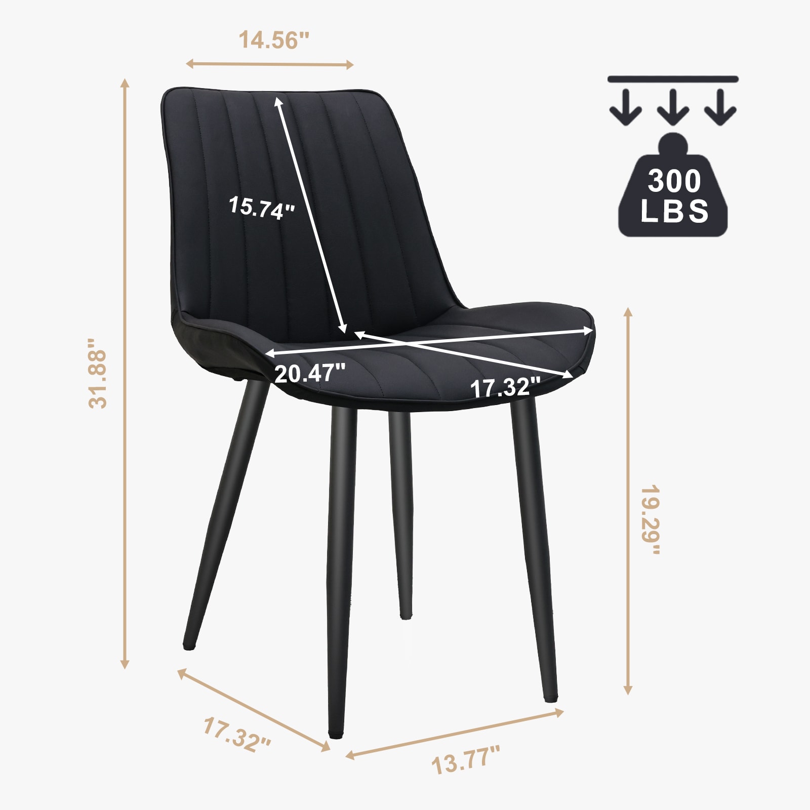 Black PU Leather Dining Chair With Metal Legs, Wave Pattern Upholstered Armless Chair Set Of 6 For Kitchen, Restaurant, Living, Meeting Room_maomaolike.com